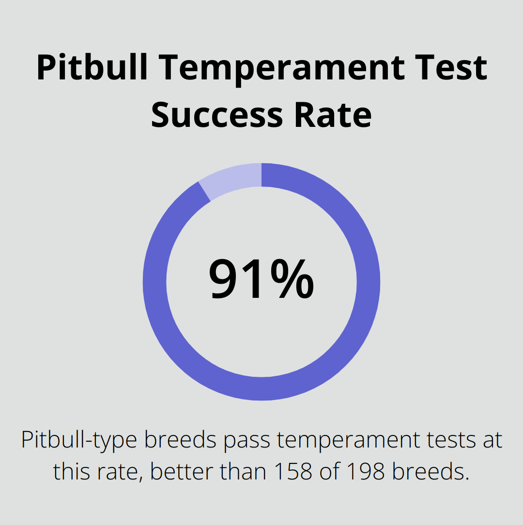 Chart showing that Pitbull-type breeds pass temperament tests at a rate of 91.3%, outperforming 158 out of 198 breeds. - pitbull dog training tips