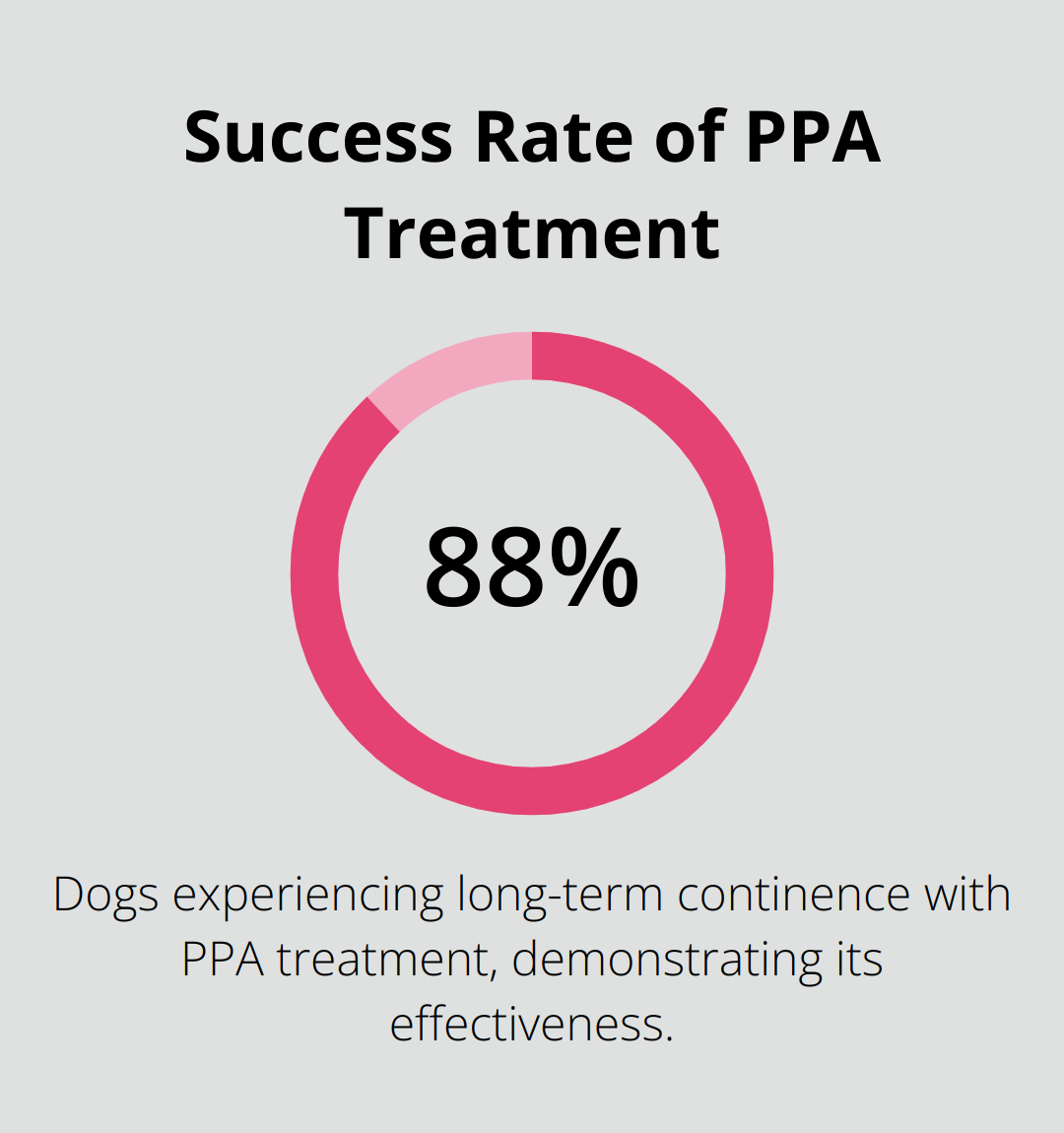 Pie chart showing 88.89% success rate of Phenylpropanolamine (PPA) treatment in dogs - tips on dealing with old dog incontinence
