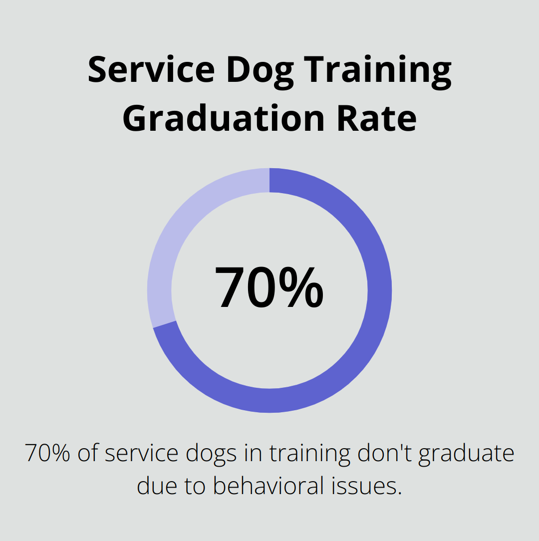 Chart showing 70% of service dogs in training don't graduate due to behavioral issues - where to adopt failed service dogs